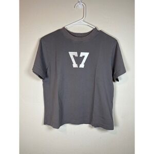 SMFK Gray Graphic‎ Logo T-Shirt Short Sleeve Crew Neck Casual Top